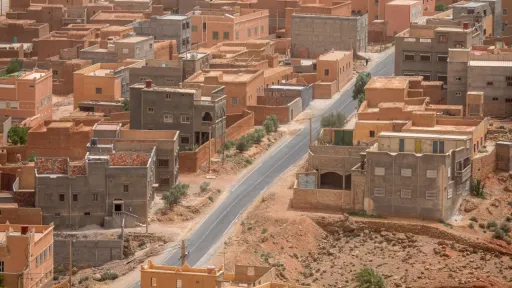 wide angle shot several buildings city built each other daytime